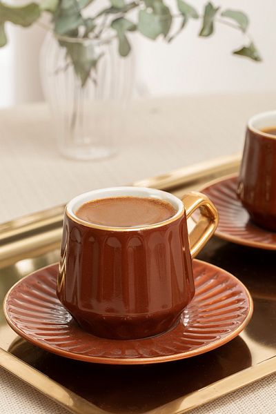 English Home Nia New Bone - 90 ml Brown 2-Piece Coffee Cup Set