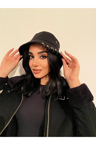 djlemia قبعة دلو K-pop سوداء للجنسين مع ثقب ودبوس أمان باللون الأسود