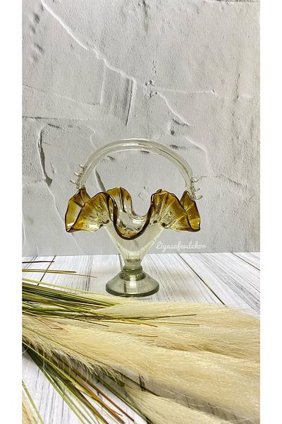 Liya Murano Ruffle Basket Sugar Bowl Fruit Holder Blown Glass (20 cm)