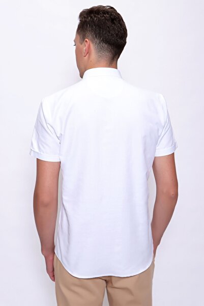 U.S. Polo Assn. Κοντομάνικο λευκό υφαντό κανονικό πουκάμισο