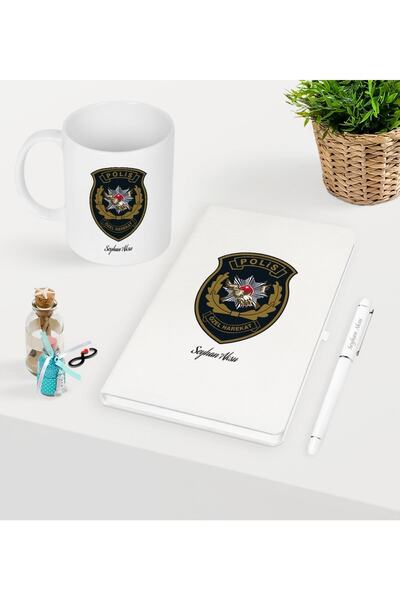 Bk Gift Kişiye Özel Polis Özel Harekat Temalı Beyaz Defter Kalem Kupa Seti