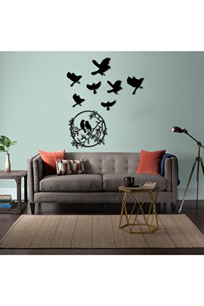 softclass Modern Serçe+7 Kuş Ahşap Dekoratif Duvar Süsü