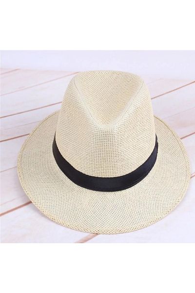 Kardelen Butik Denizli Women's and Men's Paper Panama Beach Hat (58-59 Cm) (Adjustment Rope Inside) (Cream)