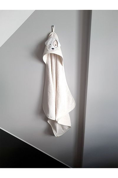 Tanem Home 100% Cotton Cream Dog Pattern Embroidered Baby Towel Swaddle 75x75 Cm