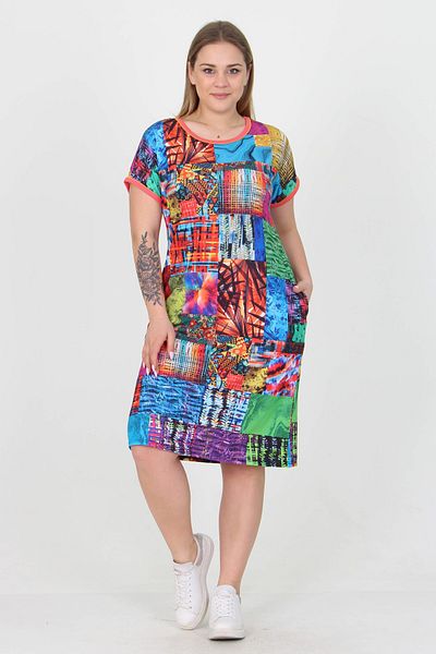 Neşeli Butik Women's New Season Patterned Large Size Summer Dress with Pockets Aysl22