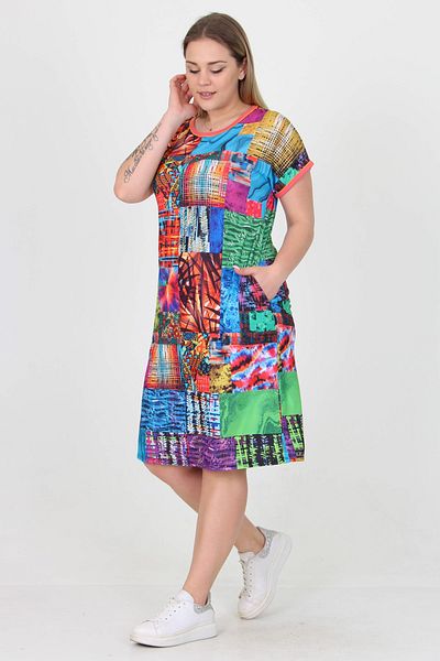 Neşeli Butik Women's New Season Patterned Large Size Summer Dress with Pockets Aysl22