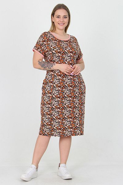 Neşeli Butik Γυναικείο φόρεμα με λαιμόκοψη με λουλούδια σε μεγάλο μέγεθος Aysl33