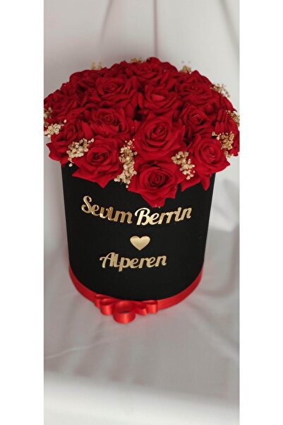 GELİN ÇİÇEĞİ EN İYİSİ Silindir Kutuda Kırmızı Kadife Yapay Güller Kız Isteme ...