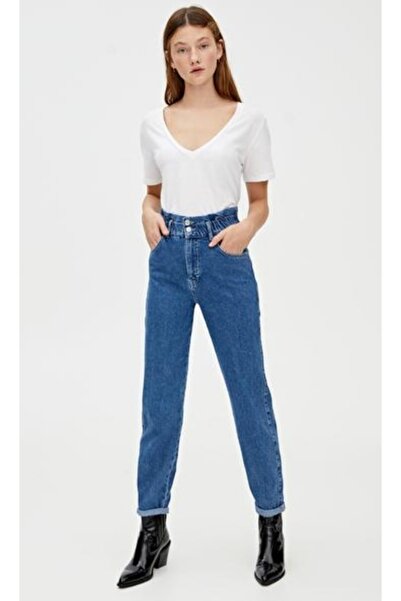 Hepsibitarz Kadın Mavi Elastik Belli Jeans Denim Kot Pantolon Orjinal Ithal B...