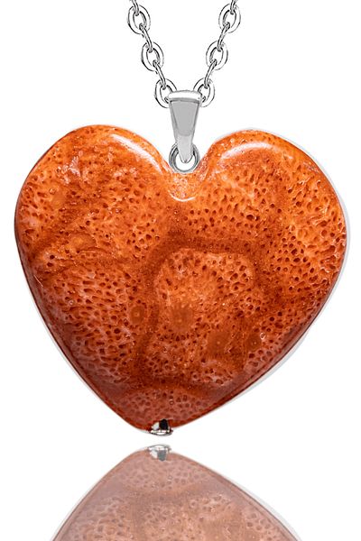 Tesbih Atölyesi Real Red Coral Stone - Certified Heart Model Necklace