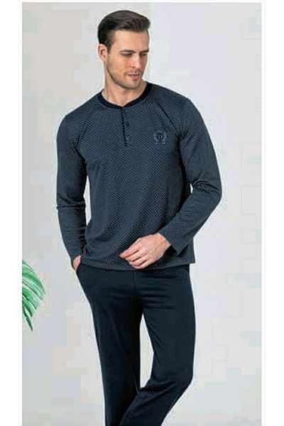 DOWRY Μακρυμάνικο Σετ Ανδρικές Πιτζάμες Navy Blue