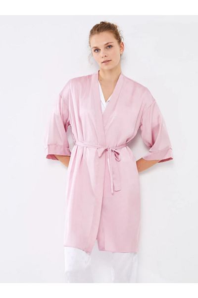 LC Waikiki Γυναικείο φόρεμα Lcw Dream με διπλό στήθος εμπριμέ σατέν με λεπτομέρεια γραβάτας