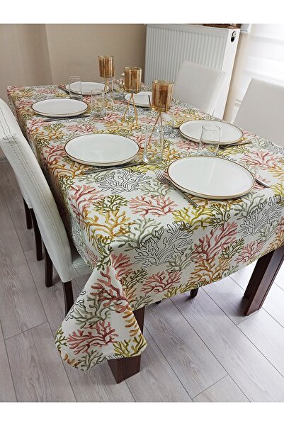 Zeren Home Sıvı Geçirmez Dertsiz Masa Örtüsü Pembe Mercan Pattern