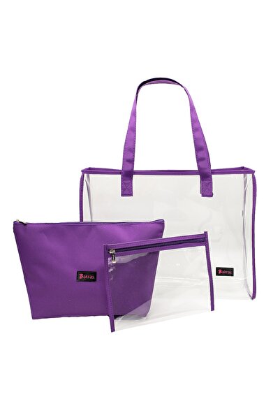 Bakras Large Size Set of 3 Clear Beach Bag - Clear/Purple