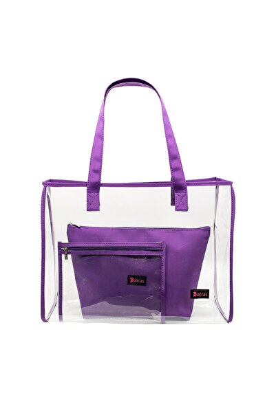 Bakras Large Size Set of 3 Clear Beach Bag - Clear/Purple