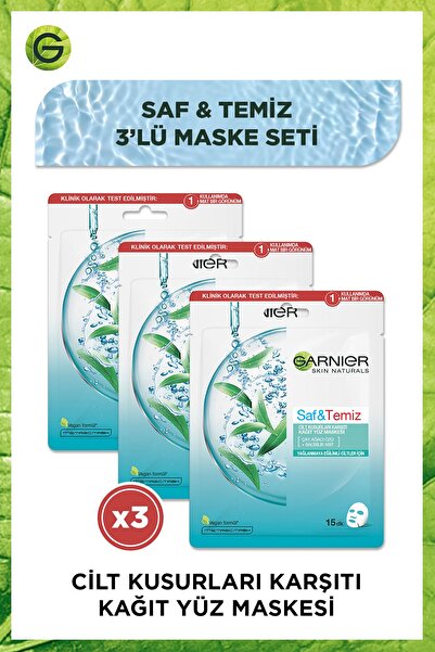 Garnier Saf&temiz Cilt Kusurları Karşıtı Kağıt Yüz Maskesi 3'lü Set