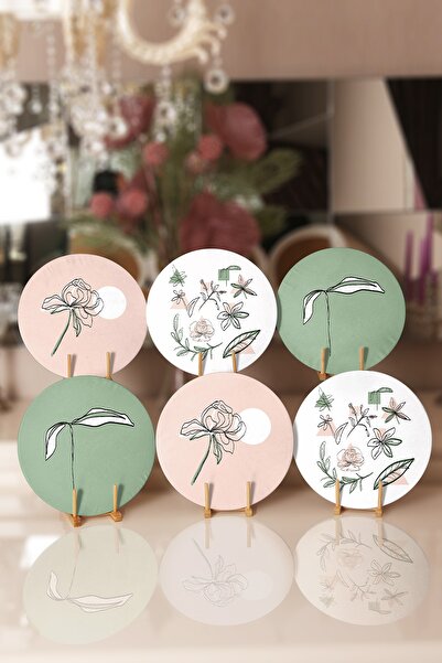 Realhomes 6-Piece Onedraw Floral Designed Silhouette Motif Decorative Round Placemat & Plate