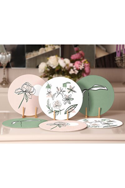 Realhomes 6-Piece Onedraw Floral Designed Silhouette Motif Decorative Round Placemat & Plate