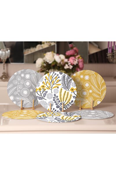 Realhomes 6-Piece Yellow Gray Tropical Flowers Specially Designed Decorative Round Placemat & Supla