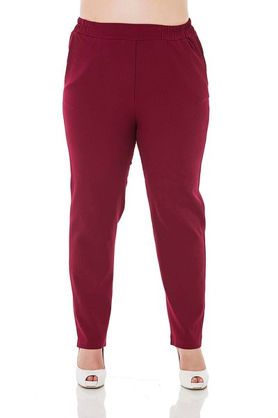 DISENTIS MODEST Large Size Claret Red Trousers with Elastic Waist, Side and Back and Narrow Leg Pockets