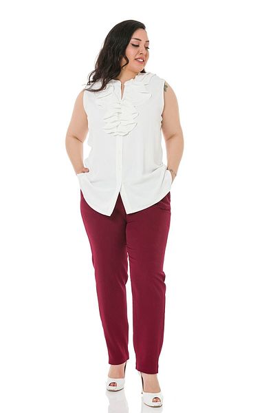 DISENTIS MODEST Large Size Claret Red Trousers with Elastic Waist, Side and Back and Narrow Leg Pockets