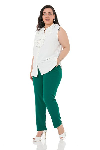 DISENTIS MODEST Plus Size Emerald Green Trousers with Elastic Waist Side and Back Narrow Leg Pockets
