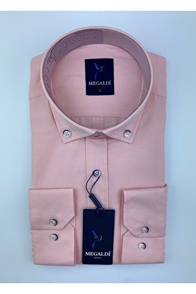 MEGALDİ Erkek Somon Spor Şamreli Düz Gömlek