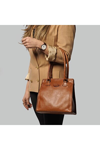 GÖN Kadın Handmade Deri Çıt Çıt Kapamalı Logo Detaylı El Ve Omuz Çantası ARMO