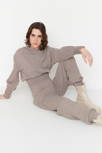 Trendyol Collection Mink kapucnis kötöttáru alsó-felső szett