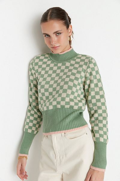 Trendyol Collection Pulover Jacquard cu guler mentă TWOAW22KZ1438
