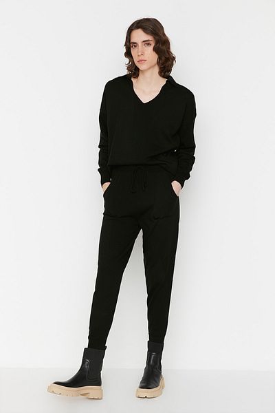 Trendyol Collection Fekete Polo gallér kötöttáru felső és alsó készlet TWOAW22AU0059