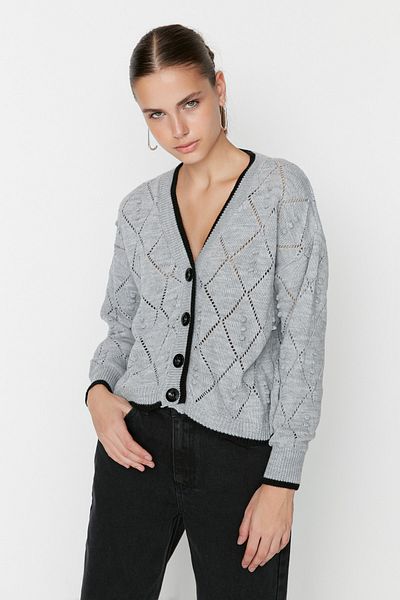 Trendyol Collection Gray Openwork/Pierced Knitwear Cardigan TWOAW22HI0290