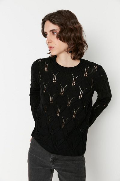 Trendyol Collection Pulover negru din tricotaje ajurate TWOAW22KZ1478