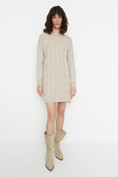 Trendyol Collection Stone Mini Knitwear Crew nyakú ruha TWOAW22EL0027