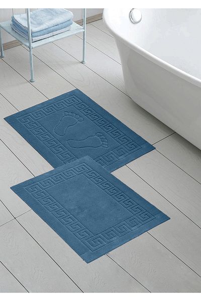 Class 2 Pieces Petrol 50x70 Cm Footprint & Grek Pattern Foot Towels