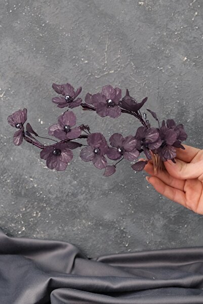 Hobigram Accesoriu pentru păr de mireasă Coroană de henna pentru mireasă cu design special cu flori de tuana violet – Alte accesorii pentru păr – Altele