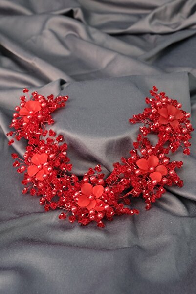 Hobigram Hair Accessory Red Simay Flower Motif Bridal Crown and Hair Turban Accessory – Other Hair Accessories