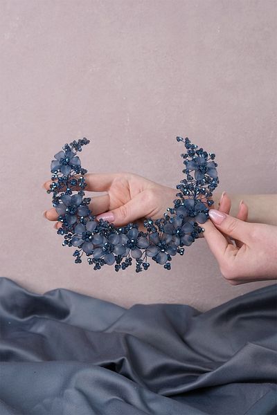 Hobigram Women's Accessory Indigo Blue Nida Flower Enamel Bridal Crown Hair and Turban Accessory – Other Hair Accessories