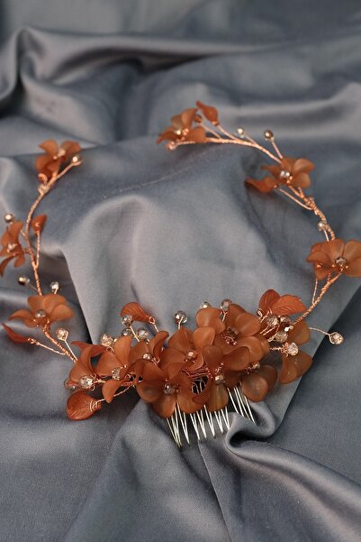 Hobigram Women's Accessory Coffee Mila Flower Branch Motif Bridal Henna Crown – Other Hair Accessories, Stylish Design –
