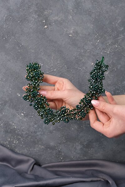 Hobigram Hair Accessory Green Duru Beaded Bridal Crown Hair and Turban Accessory – Other Hair Accessories – Other