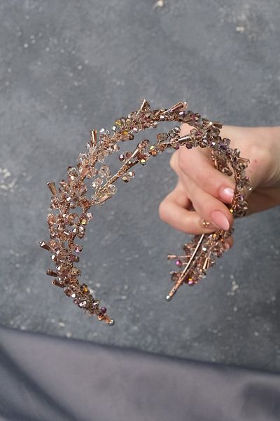 Hobigram إكسسوار شعر روز تاليا تاج هينا للعروس مطرز بصف مزدوج - إكسسوارات شعر أخرى، تصميم أنيق