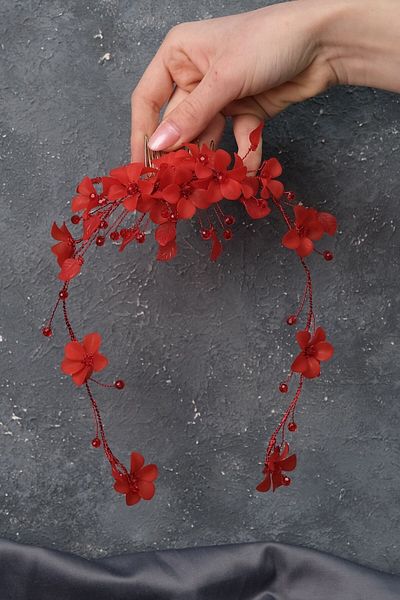 Hobigram إكسسوار نسائي تاج هينا للعروس على شكل زهرة ميلا حمراء - إكسسوارات شعر أخرى، تصميم أنيق