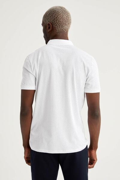 DeFacto Tricou polo cu mânecă scurtă, fără fermoar, cu model, cu guler polo slim, alb, N6296AZ21SM