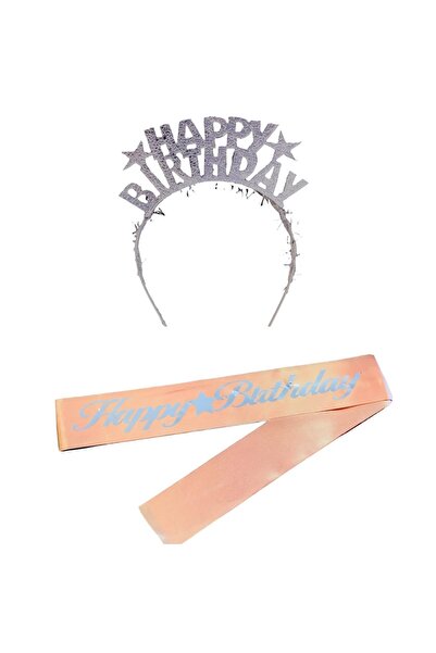 Happyland Happy Birthday Yazılı Gümüş Taç ve Kuşak Seti