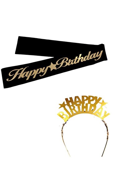 Happyland Happy Birthday Written Gold Cardboard Crown Black Belt Set 2-Piece ...