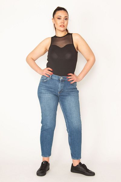 Şans Pantaloni de damă, albastru, cu 5 buzunare, în lycra, mărime mare, 65n33006