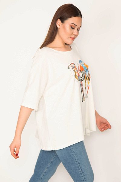 Şans Women's Plus Size Bone Cotton Fabric Front Detailed Blouse 65n32969