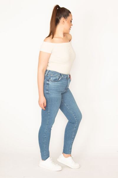 Şans Pantaloni slăbănog pentru femei, albastru, cu 5 buzunare, cu 5 buzunare, cu cusături murdare, 65n33013