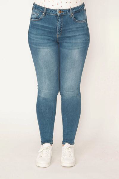 Şans Pantaloni skinny din lycra, albastru, mărime mare, cu 5 buzunare 65n33007