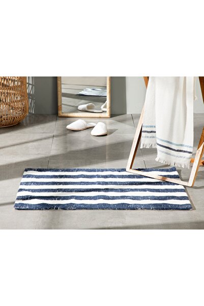English Home Bold Stripe Çizgili Pamuklu Banyo Paspası 60x90 Cm Lacivert- Ekru